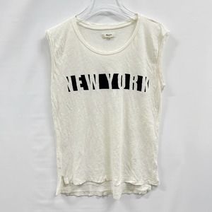 Madewell Womens Linen Round Neck Sleeveless NY Muscle Tee Tank Top White Medium